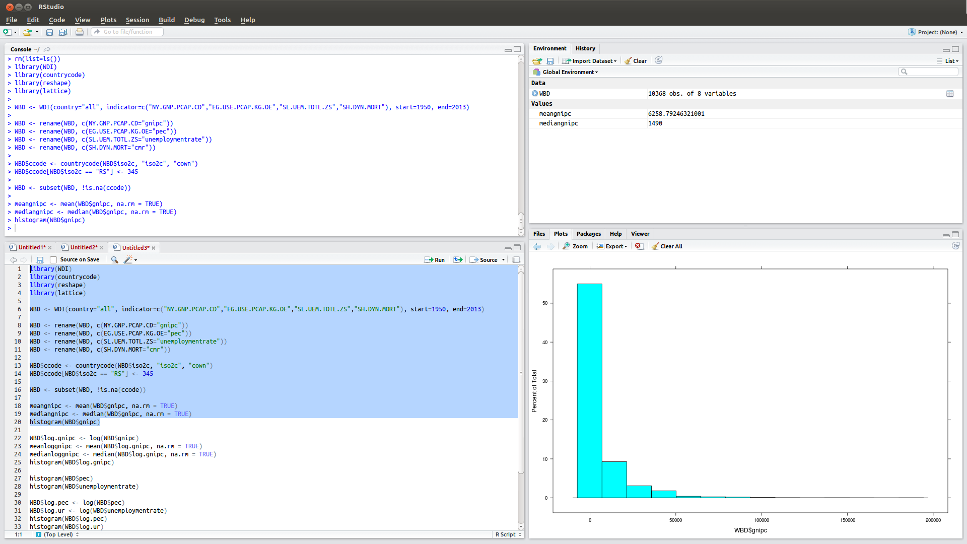 Rstudio interface (click to embiggen)