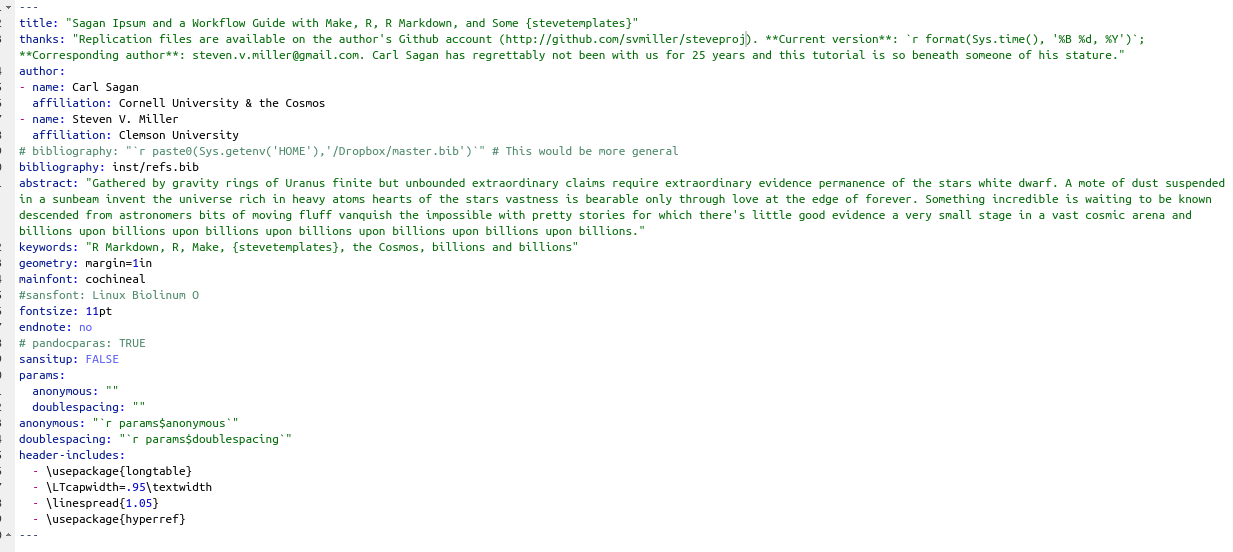 The YAML of a default {steveproj} ms.Rmd file.